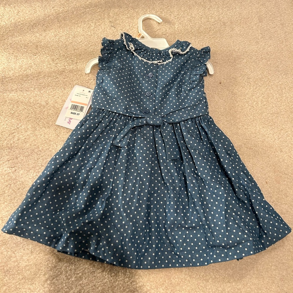 Bonnie Jean Blue White Polka Dot Dress Size 2T - Picture 1 of 5